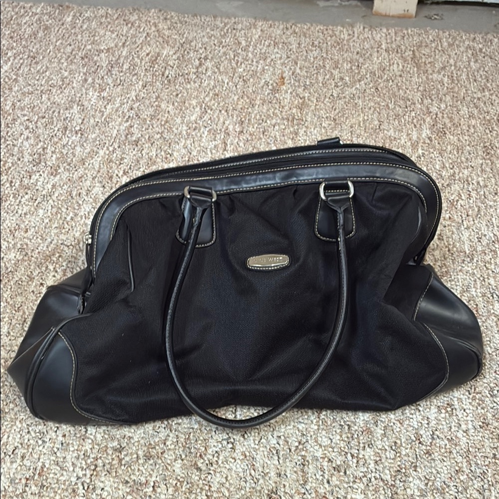 NINE WEST Large Black Leather and Fabric Handbag
